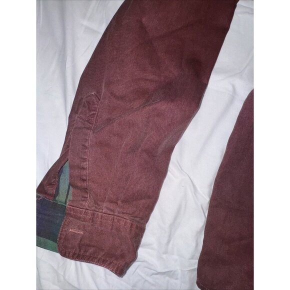 LL Bean Flannel Lined Button Up Shirt Men's Large L Long Sleeve Pocket Maroon - Picture 4 of 7